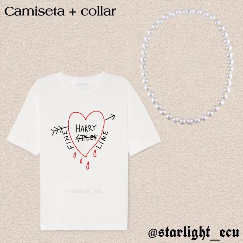 Camiseta harry fine line + collar de perlas