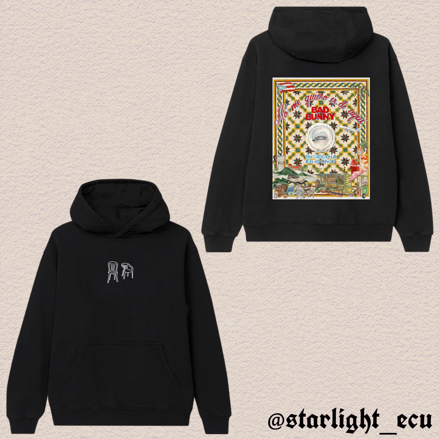 Hoodie beige/negro la residencia en el choli bad bunny