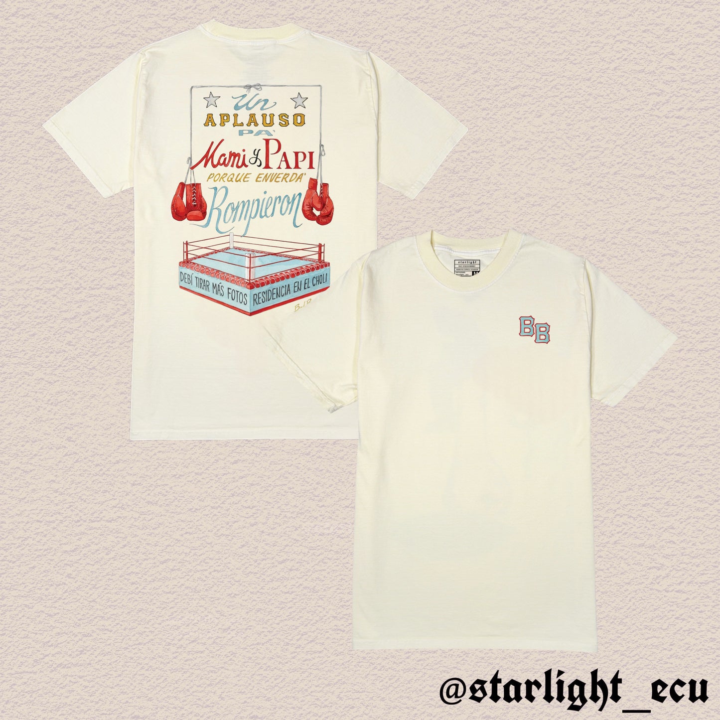 Camiseta blanca/beige/negro baile inolvidable bad bunny dtmf