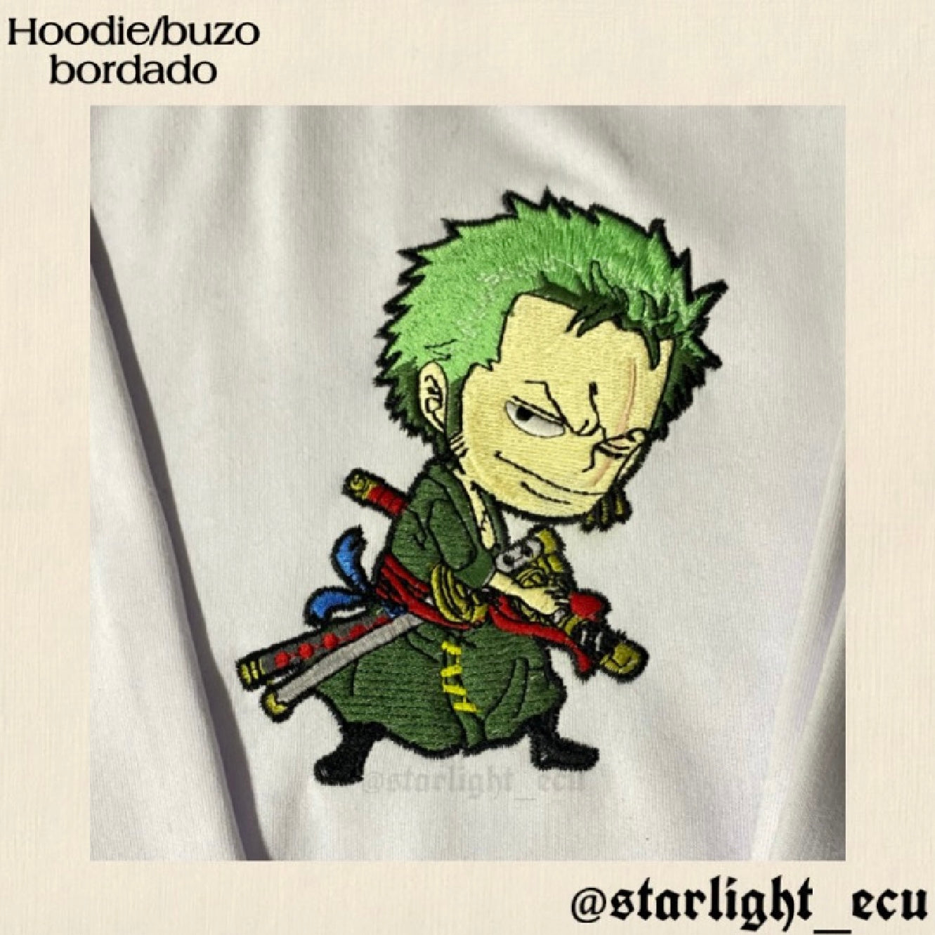 Hoodie/buzo bordado zoro one piece