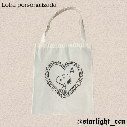 Tote bag snoopy con inicial personalizado
