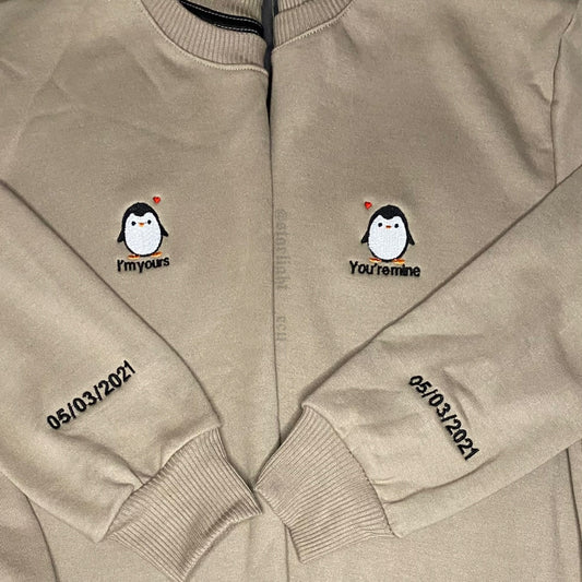 Buzos bordados pingüinos fecha personalizada