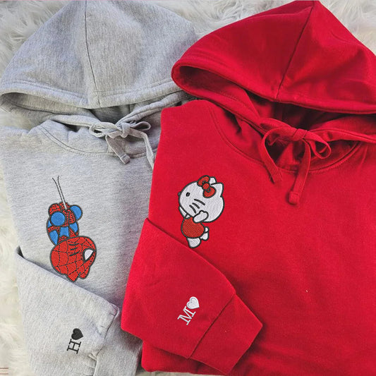 Hoodies bordados spider kitty y hello kitty iniciales personalizadas