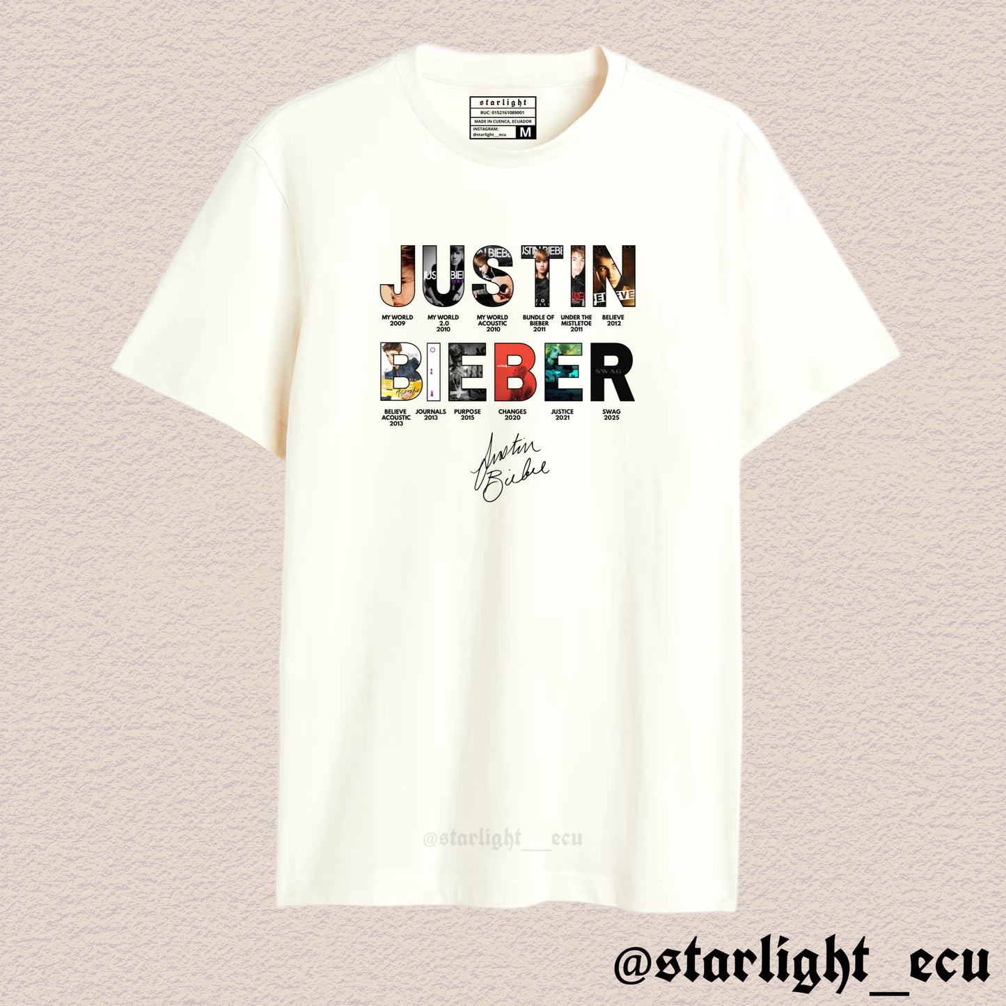 Camiseta Justin Bieber albums